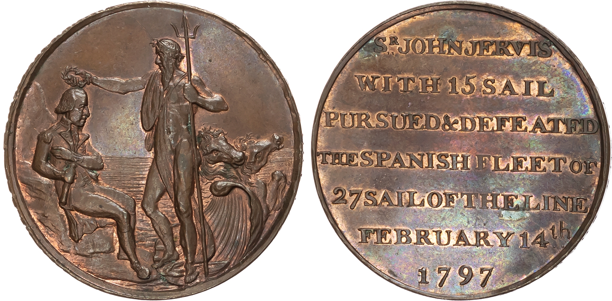 Hants. Portsmouth , Thomas Sharp (Mercer) Halfpenny 1797, Sir John Jervis being crowned by Neptune, rev . seven-line le …