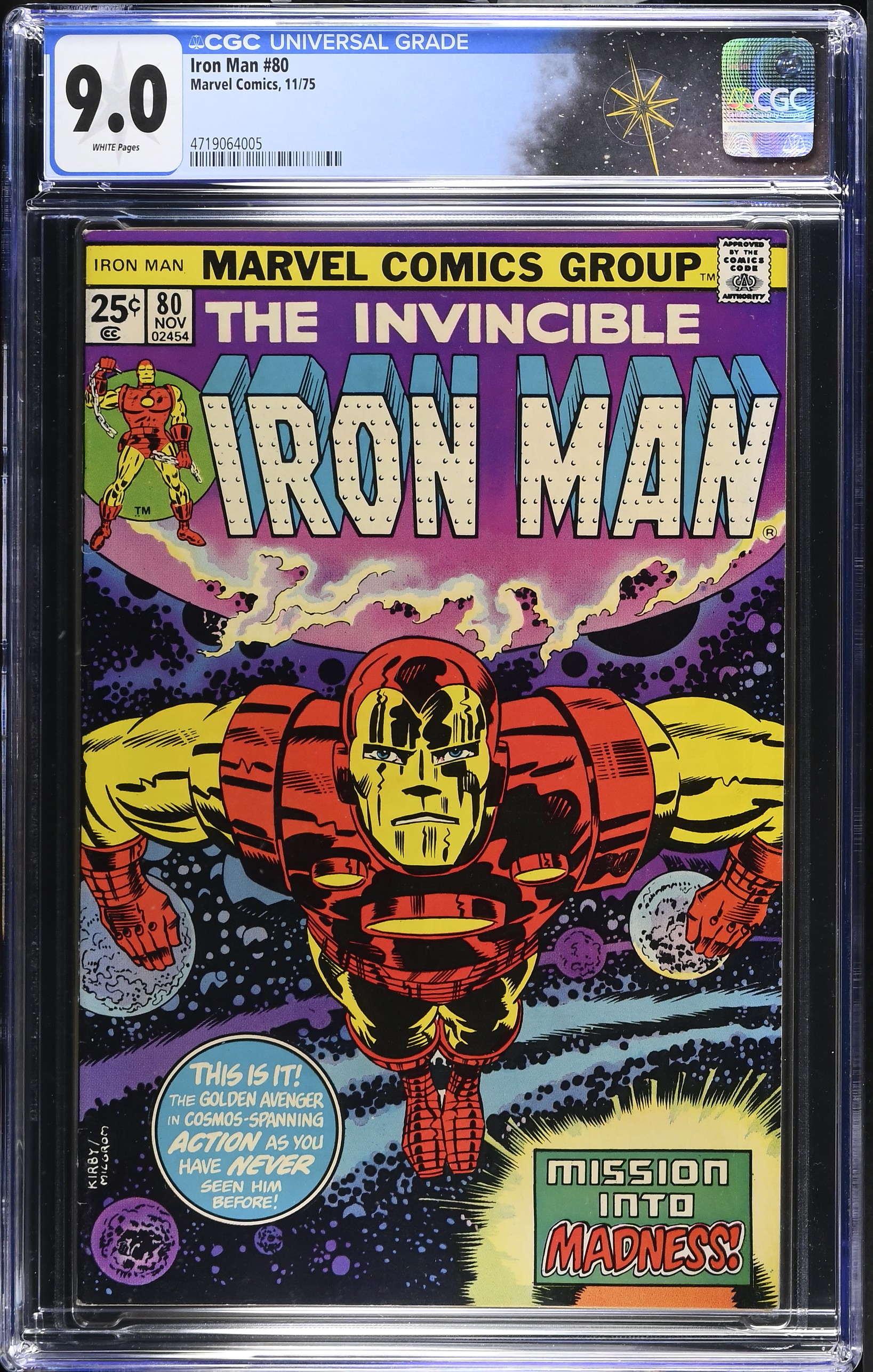 Iron Man #80 CGC 9.0 "Mission into Madness!" Classic Cover By Jack Kirby & Al Milgrom (Marvel Comics, 1975) White Pages