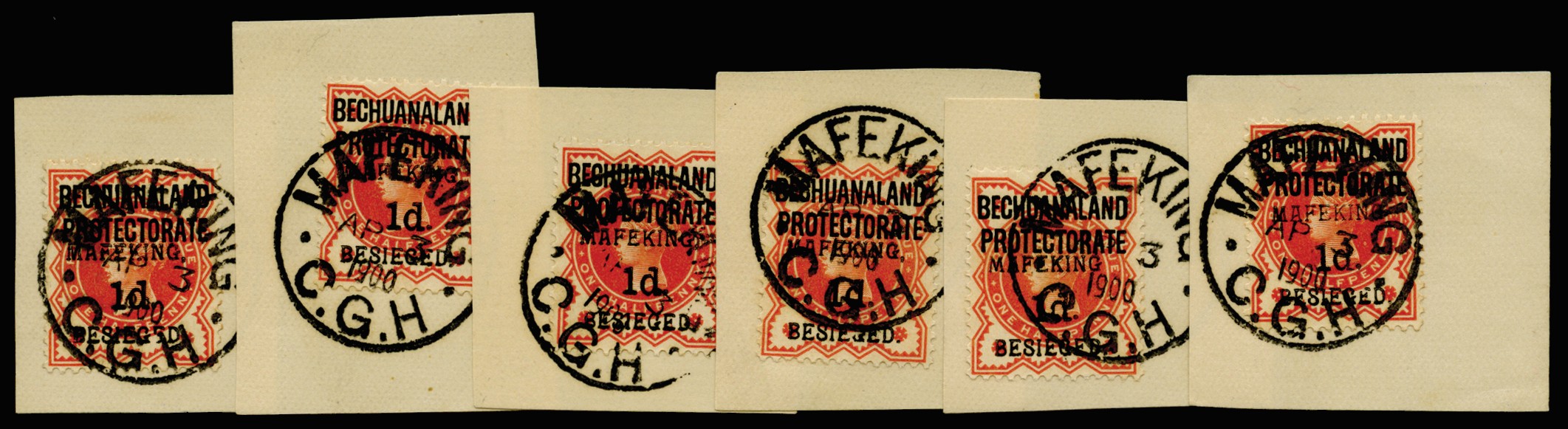 1900 1d on ½d vermilion Bechuanaland Protectorate, six...