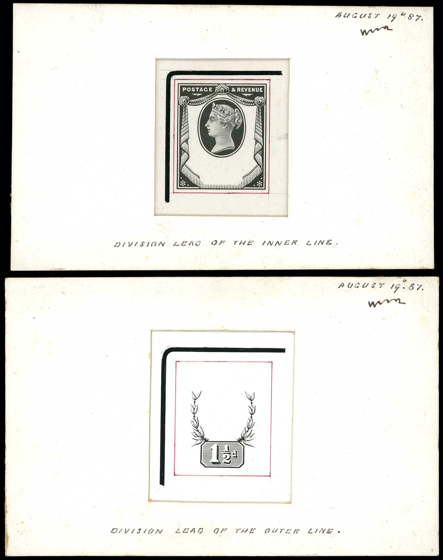 1887 pair of Die Proofs of the 1½d Head and...