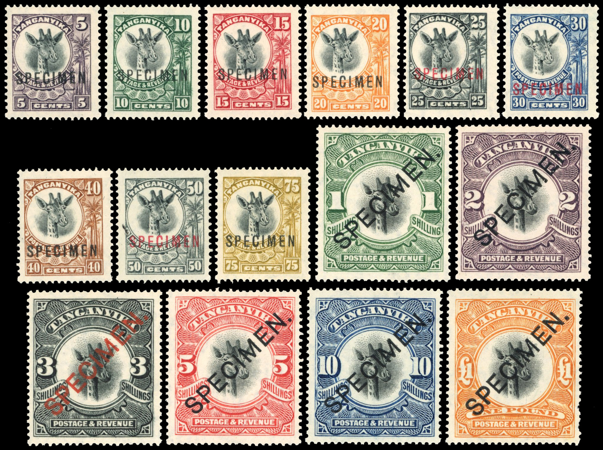 Tanganyika SG 74s-88s 1922 set Specimens