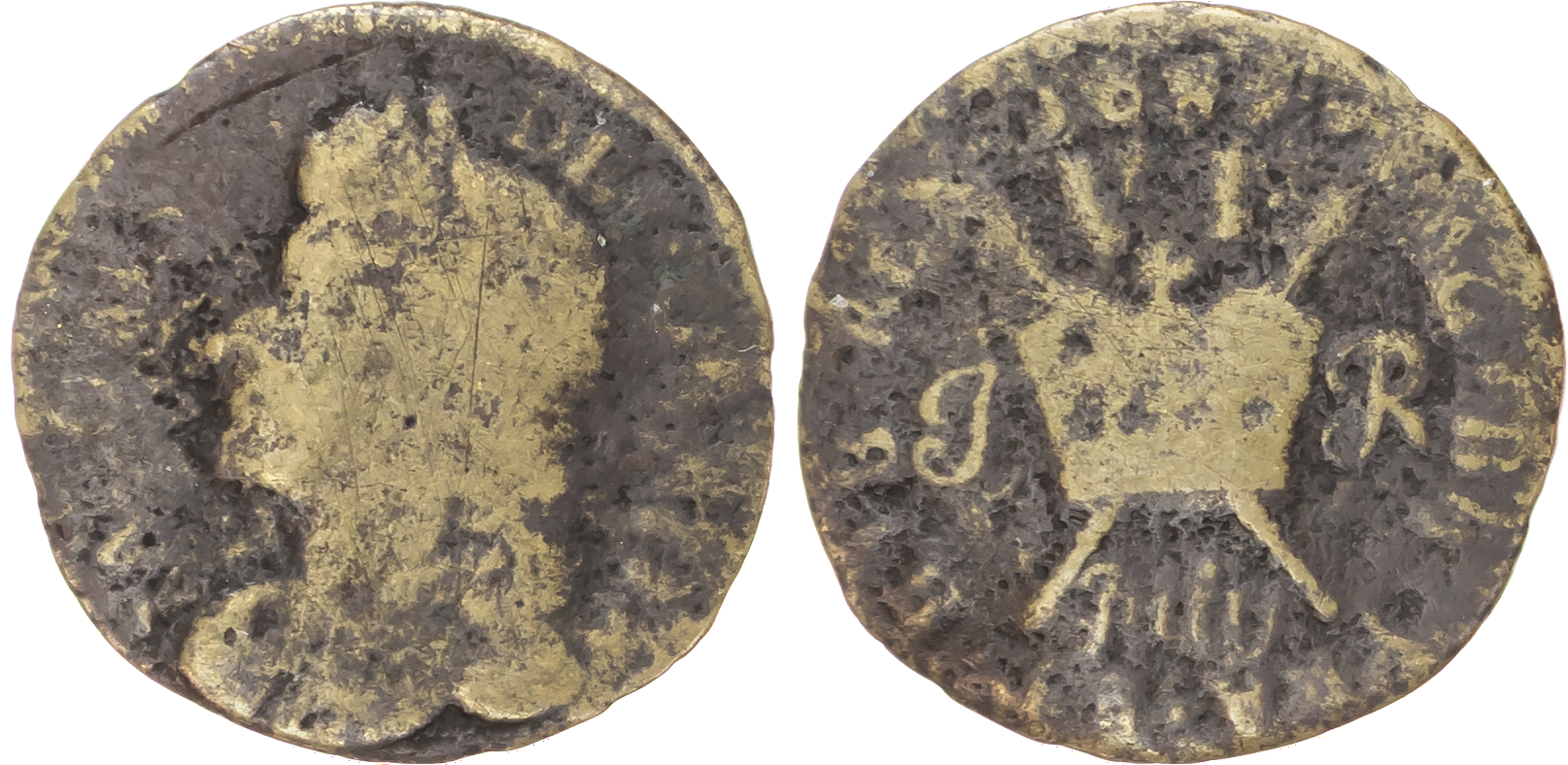 Ireland, James I (1685-91) Civil War Coinage ‘Gun Money’ AE Shilling 1689 [2].