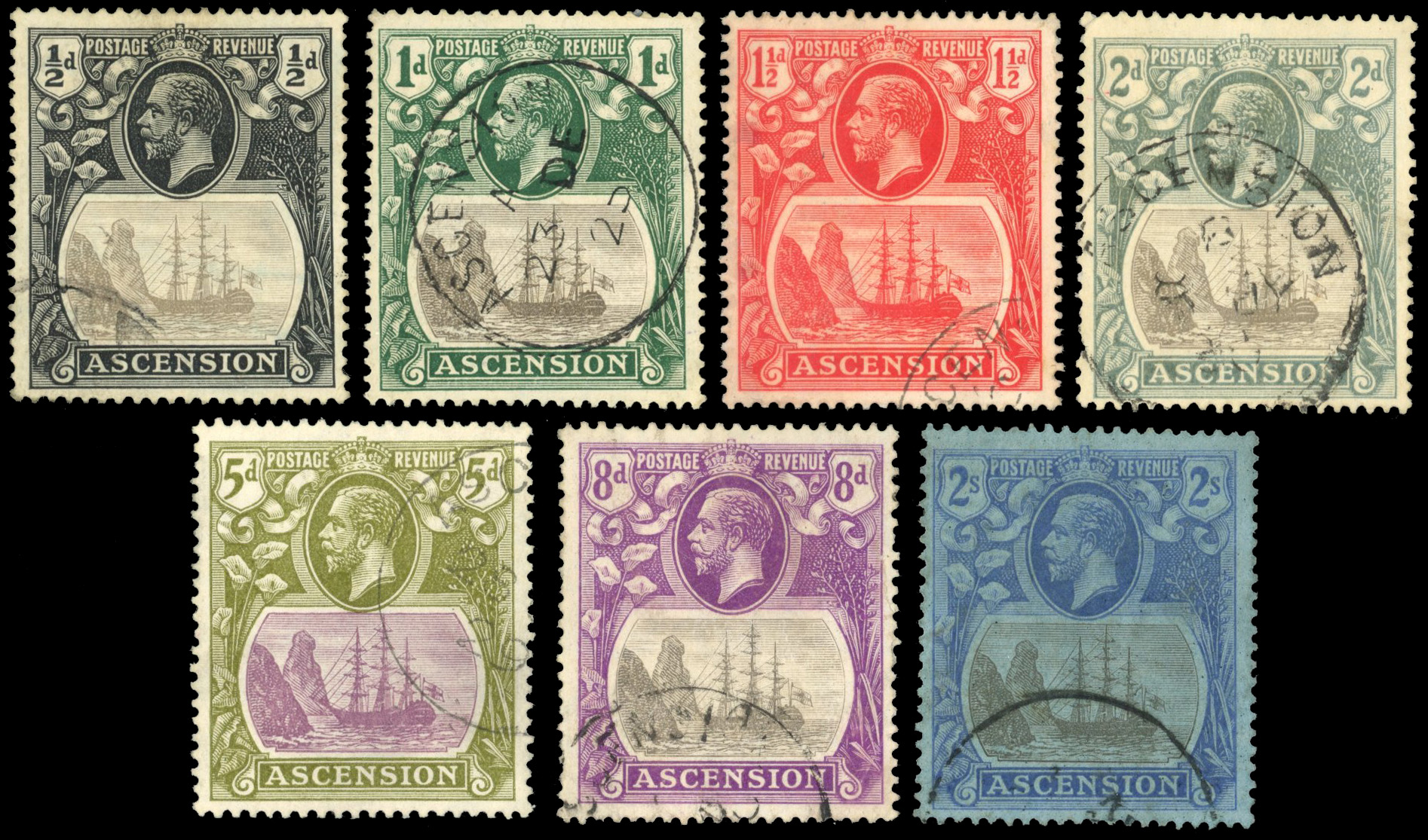 Ascension SG 10a/19a 1924-33 broken mast group used