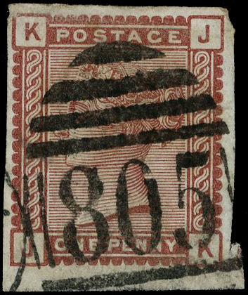1880 1d Venetian red. Very fine used imperforate example lettered JK, cancelled by a crisp Welwyn ‘805’ duplex, small su…