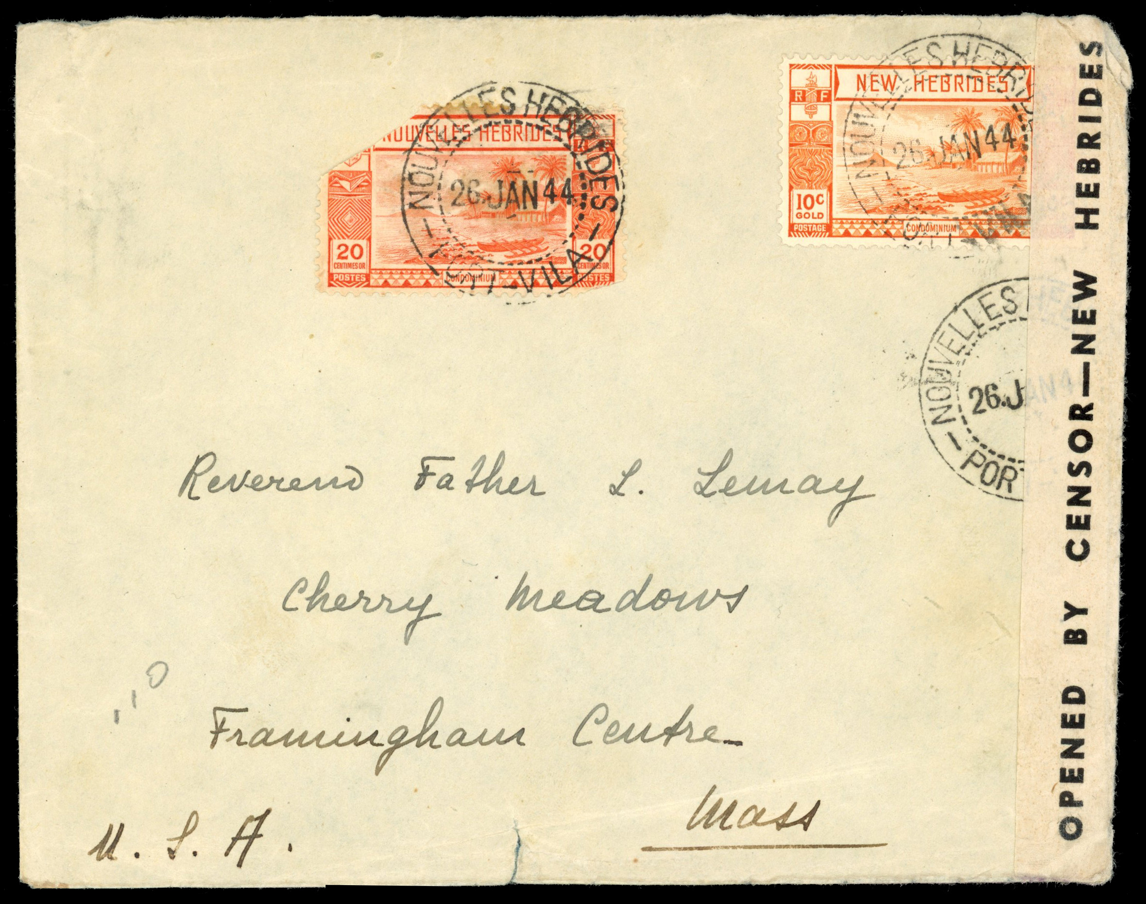 New Hebrides two 1944 censored covers