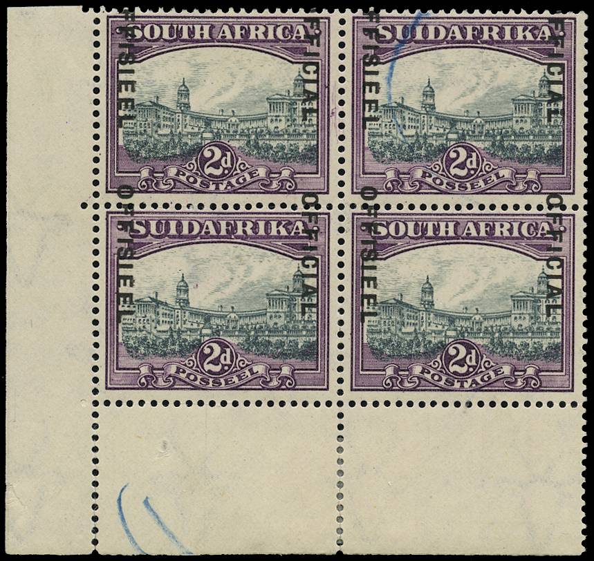 SOUTH AFRICA SG O14var 1930-47 2d Set 8 mispl crnr B4 o.g.