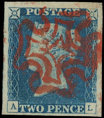 1840 Pale blue Pl.1. Used huge four margin red MC...