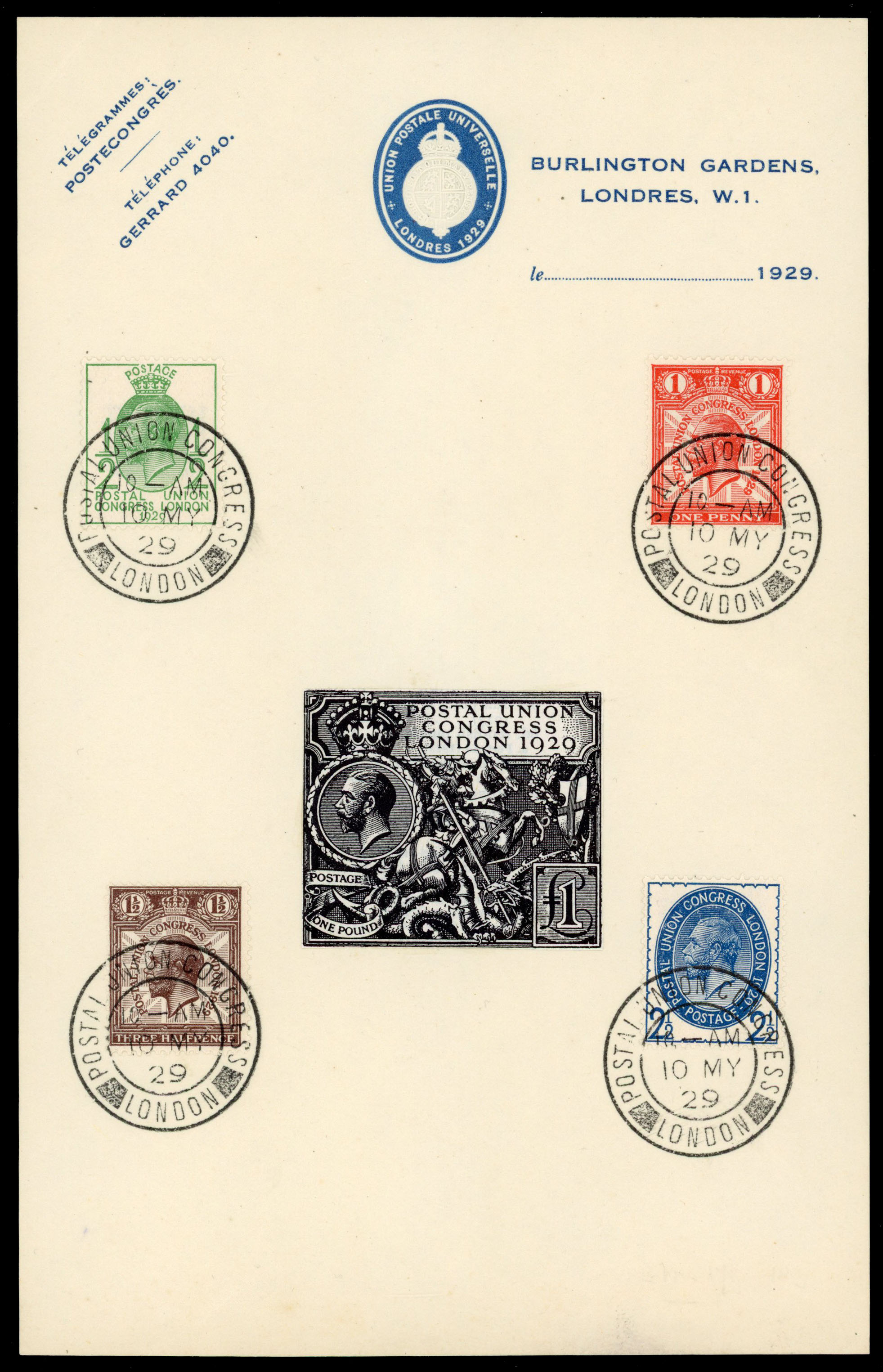 1929 ½d-2½d Postal Union Congress. Superb used set of four mounted on the small format P.U.C. Stationery,