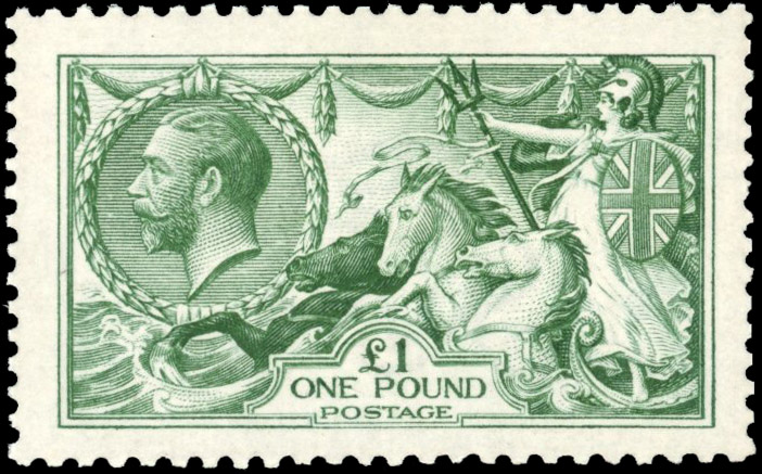 GB: 1913 Waterlow £1 dull blue-green, mint unmounted og