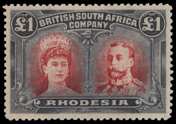 £1 carmine-red and bluish black SG 165, position 25 lines by King's cheek mint