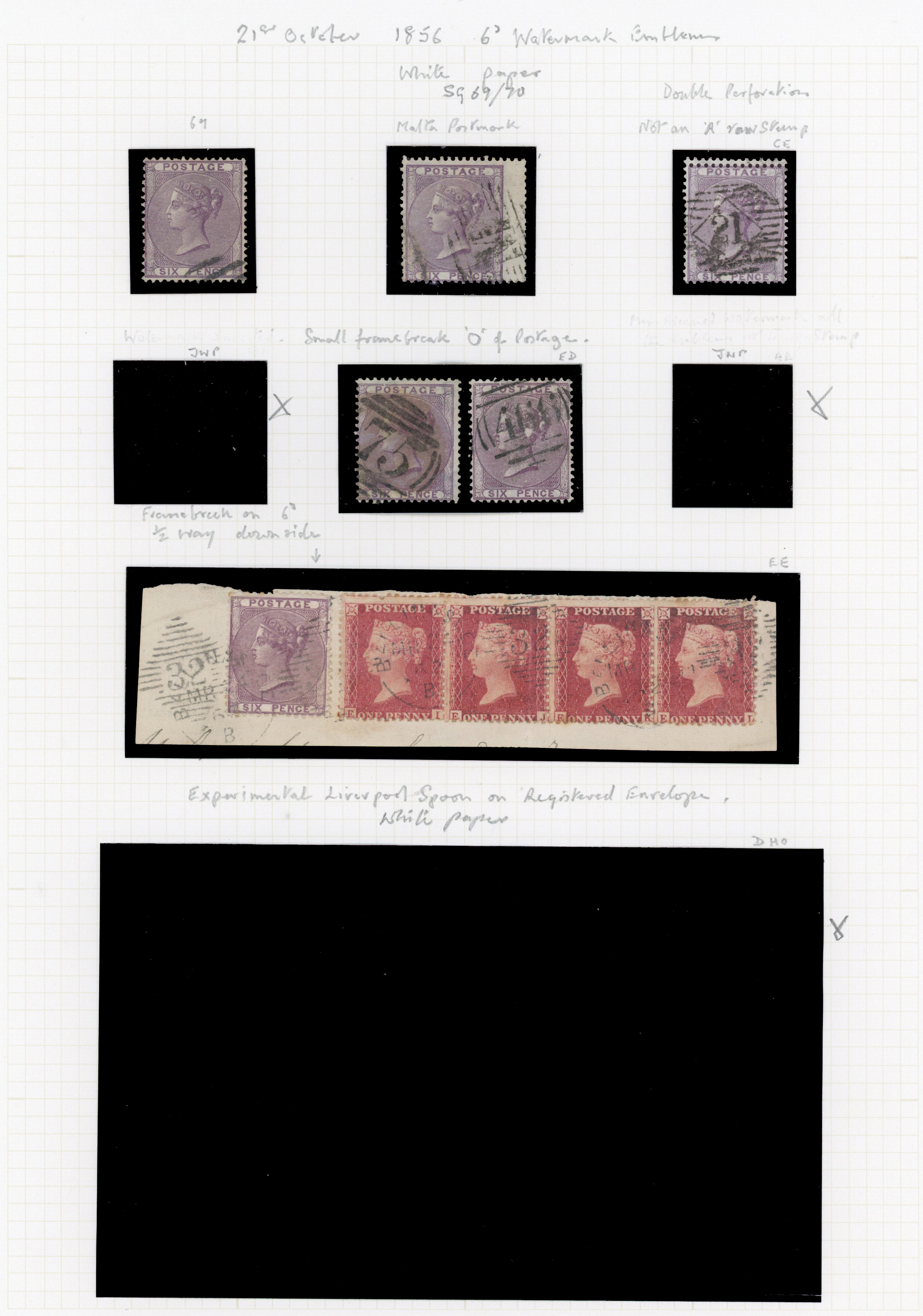 1856 6d Lilac Pl.1 (SG68/70, Wmk. Emblems). A fine group used 