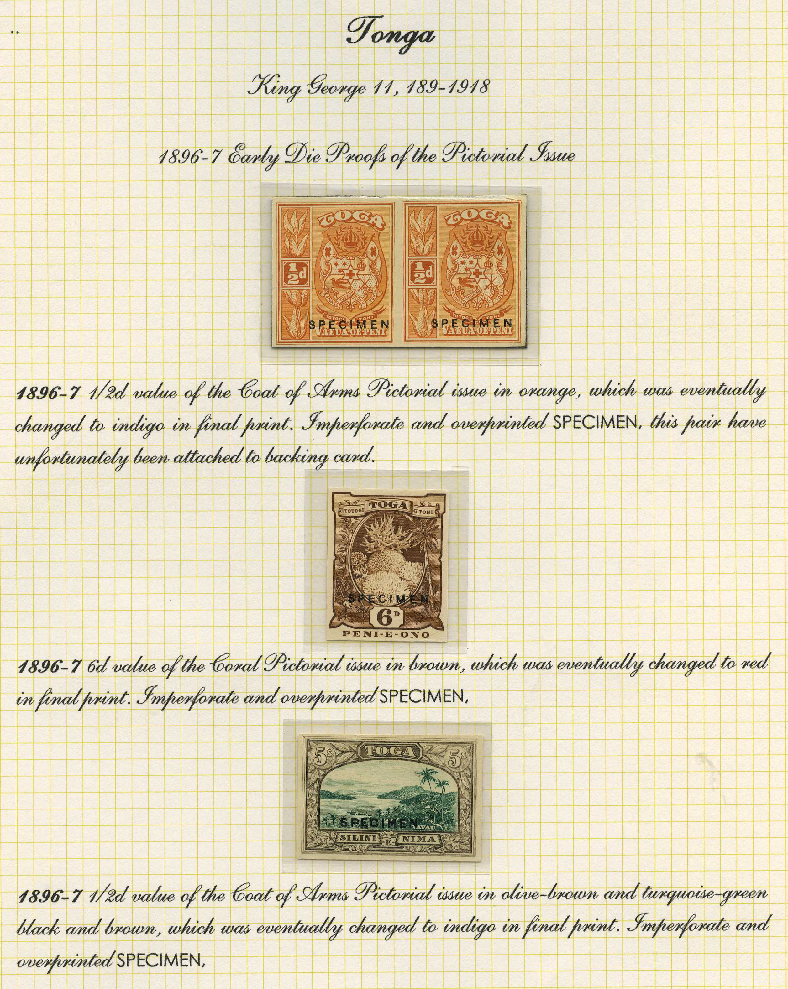 1896-97 Early imperf die proofs of the...