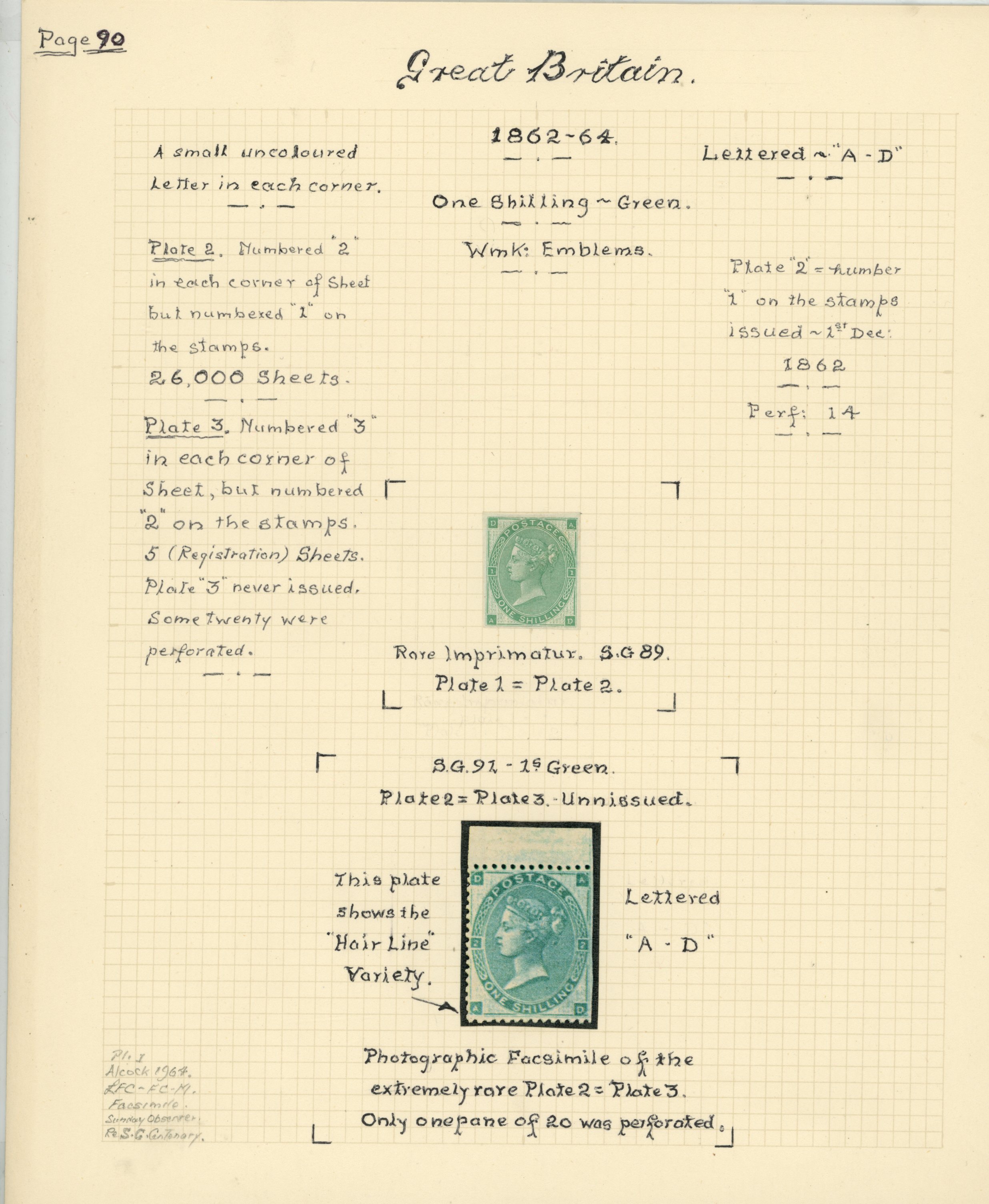 1862-4 Emblems 1s green, Plate 2 (1),...