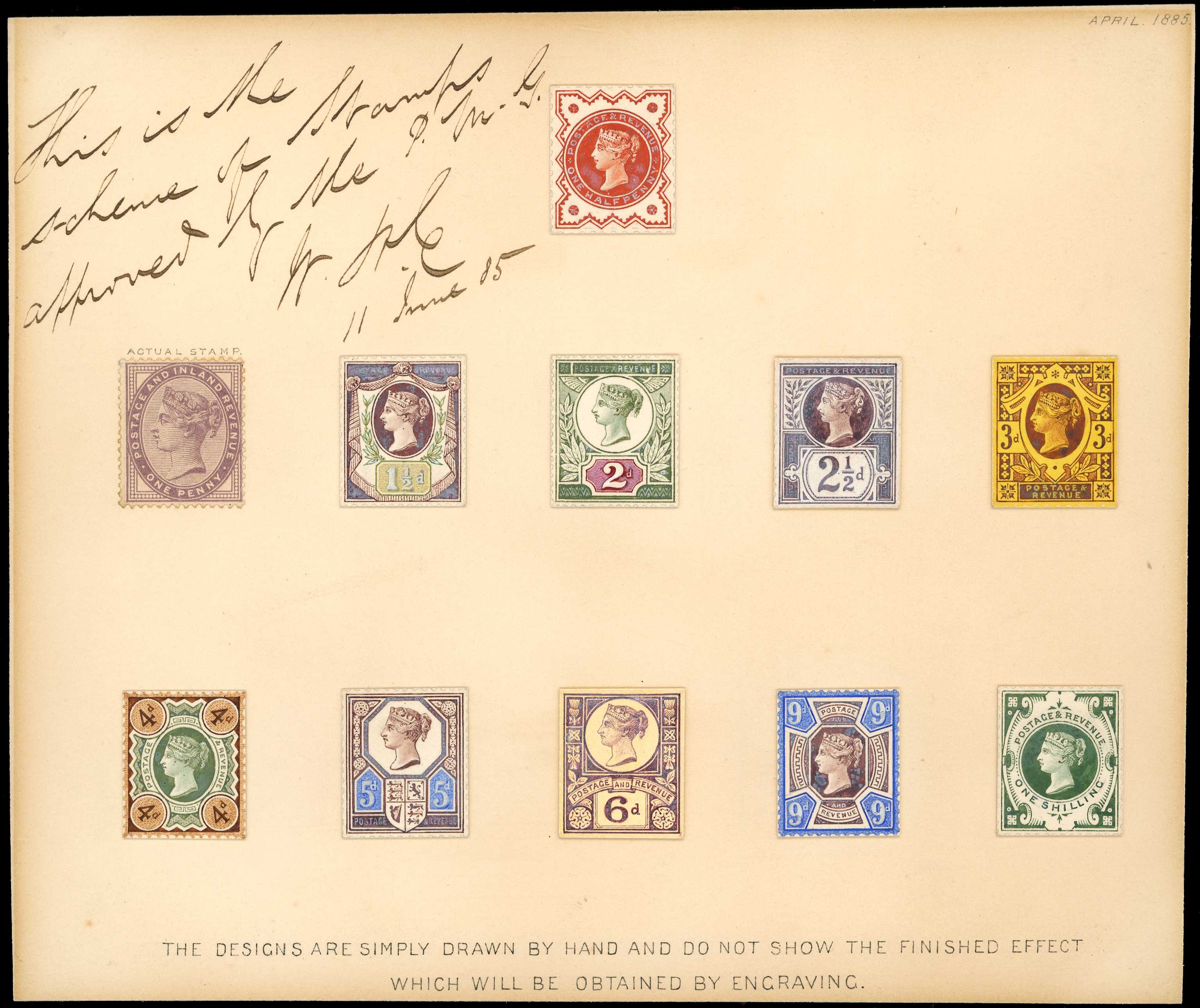 1885 hand-painted essays in the issued...