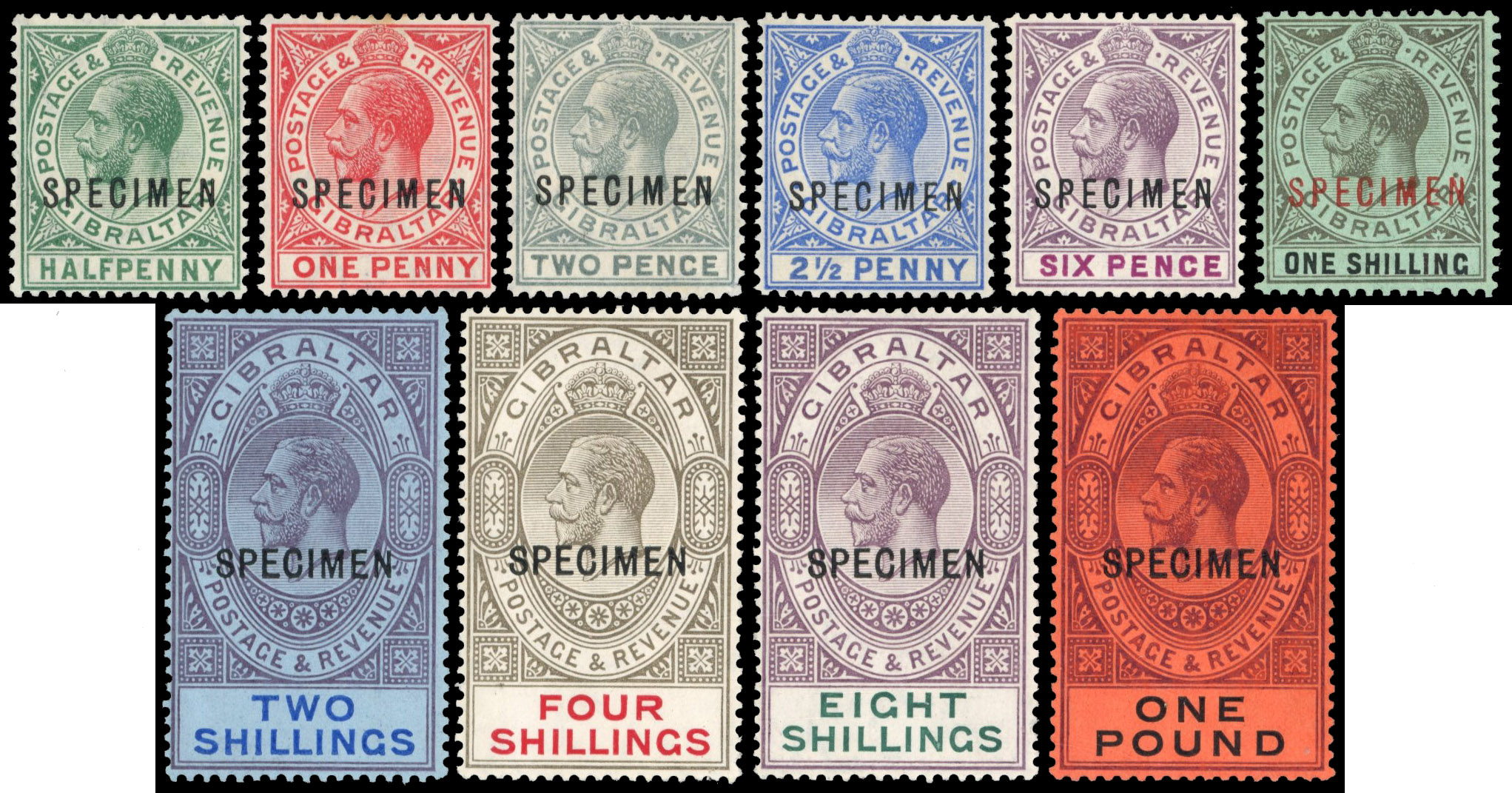Gibraltar SG 76s-85s 1912 Specimen set