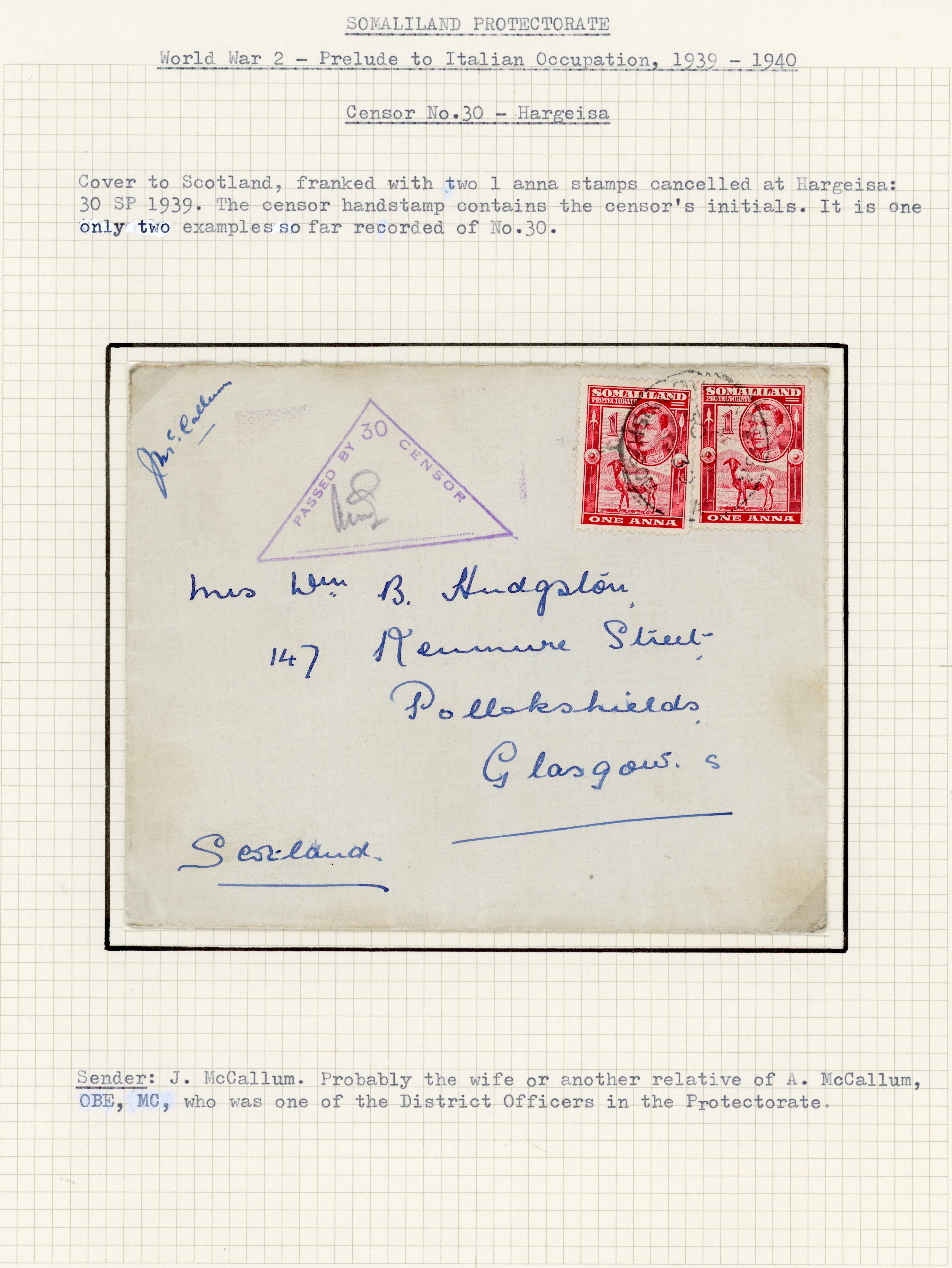 Somaliland 1939 Censor cover