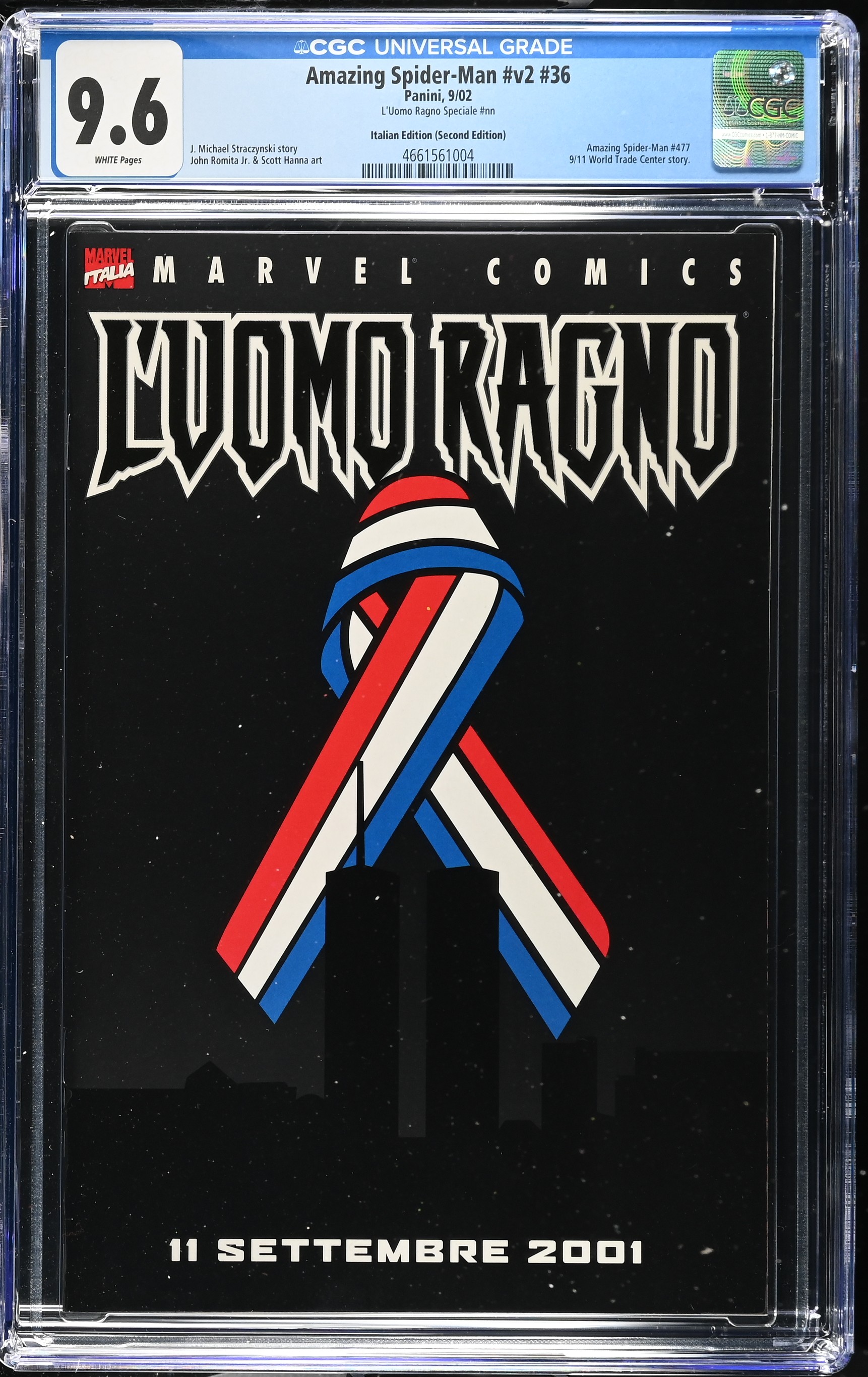 Amazing Spider-Man Vol 2 #36 CGC 9.6 Black Cover September 11th Tragedy Italian Edition (Marvel Comics, 2001) White Pages