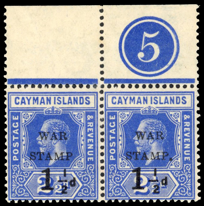 Cayman Islands SG 53b 1917 1½d War Tax missing stop mint