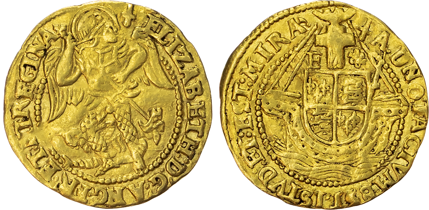 Elizabeth I (1558-1603), Half-Angel of Five Shillings, fifth issue (1578-82). 