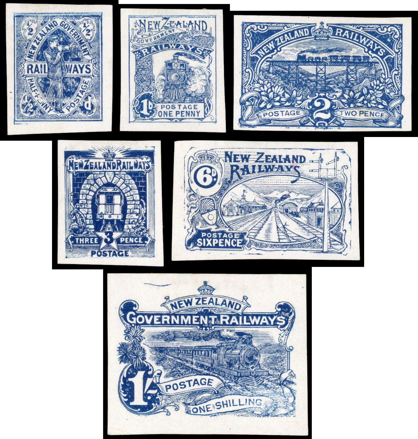NZ Railway Stamps 1904 proposed issue colour trials