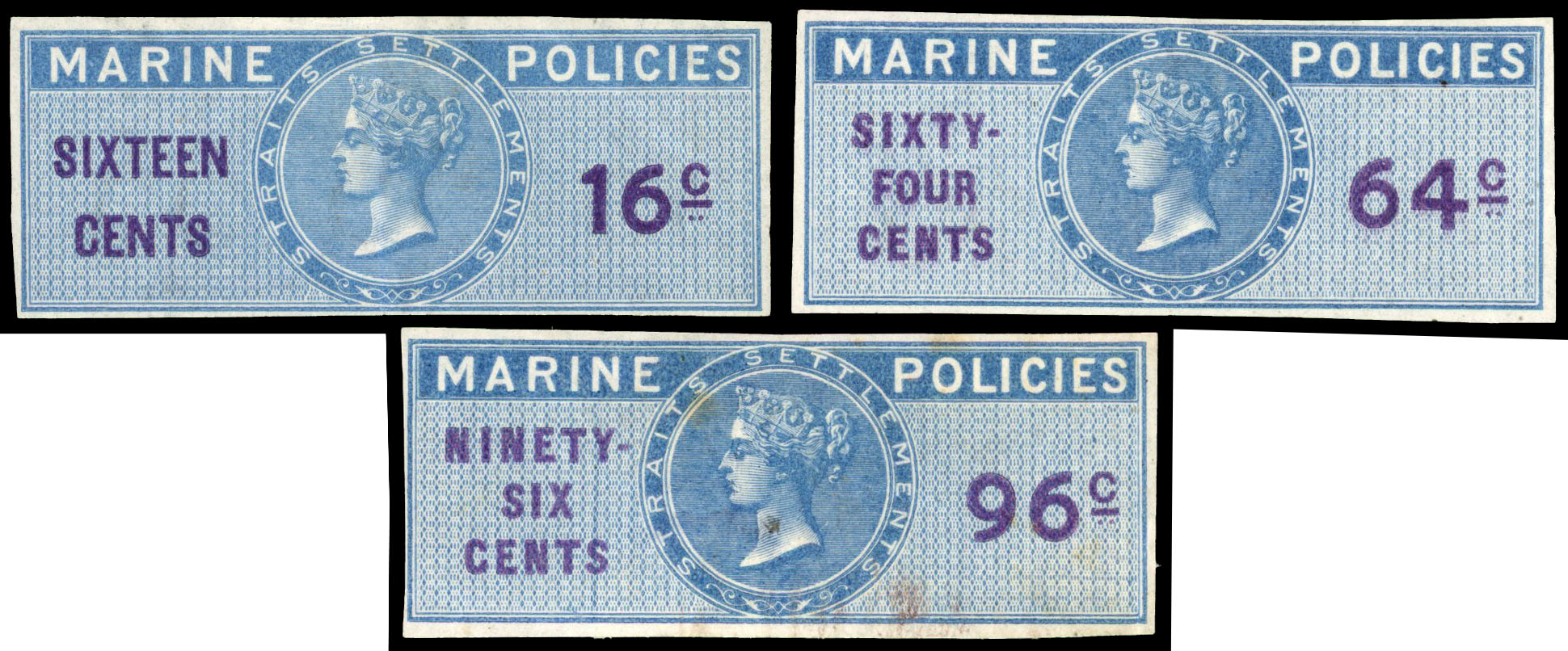 Malaya Straits Settlement Marine Policies Plate Proofs x3 