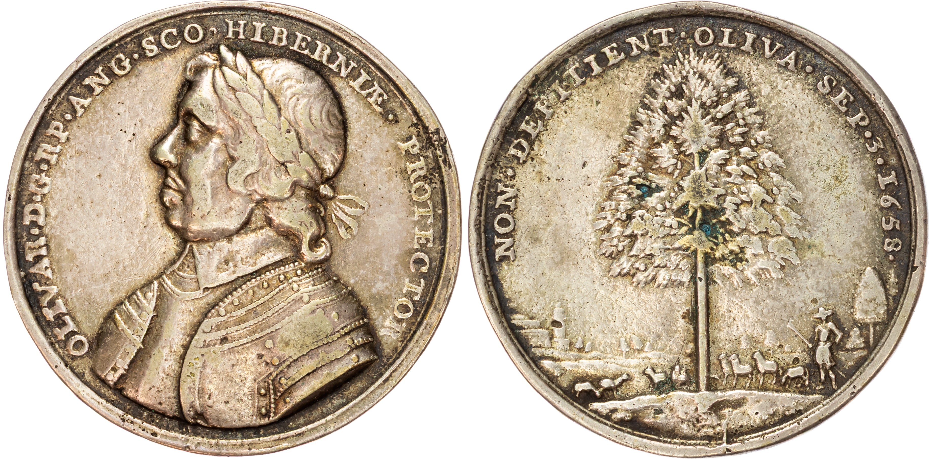 Oliver Cromwell (1653-1658), Death, 1658, silver medal (47mm/24.94gm), later cast.