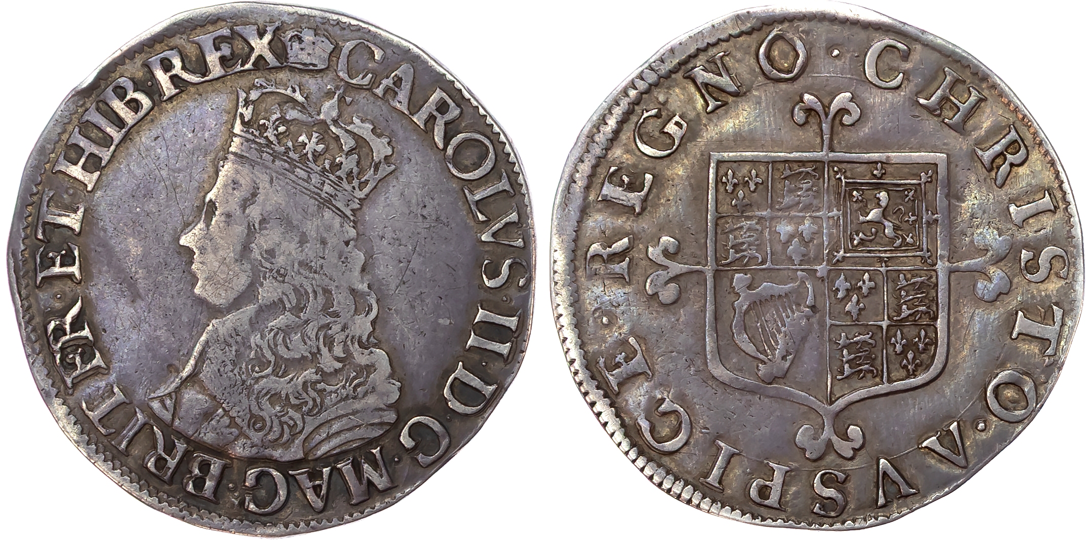 Charles II (1660‑1685) Shilling, first hammered issue (1660‑62), without inner circles or mark of value.