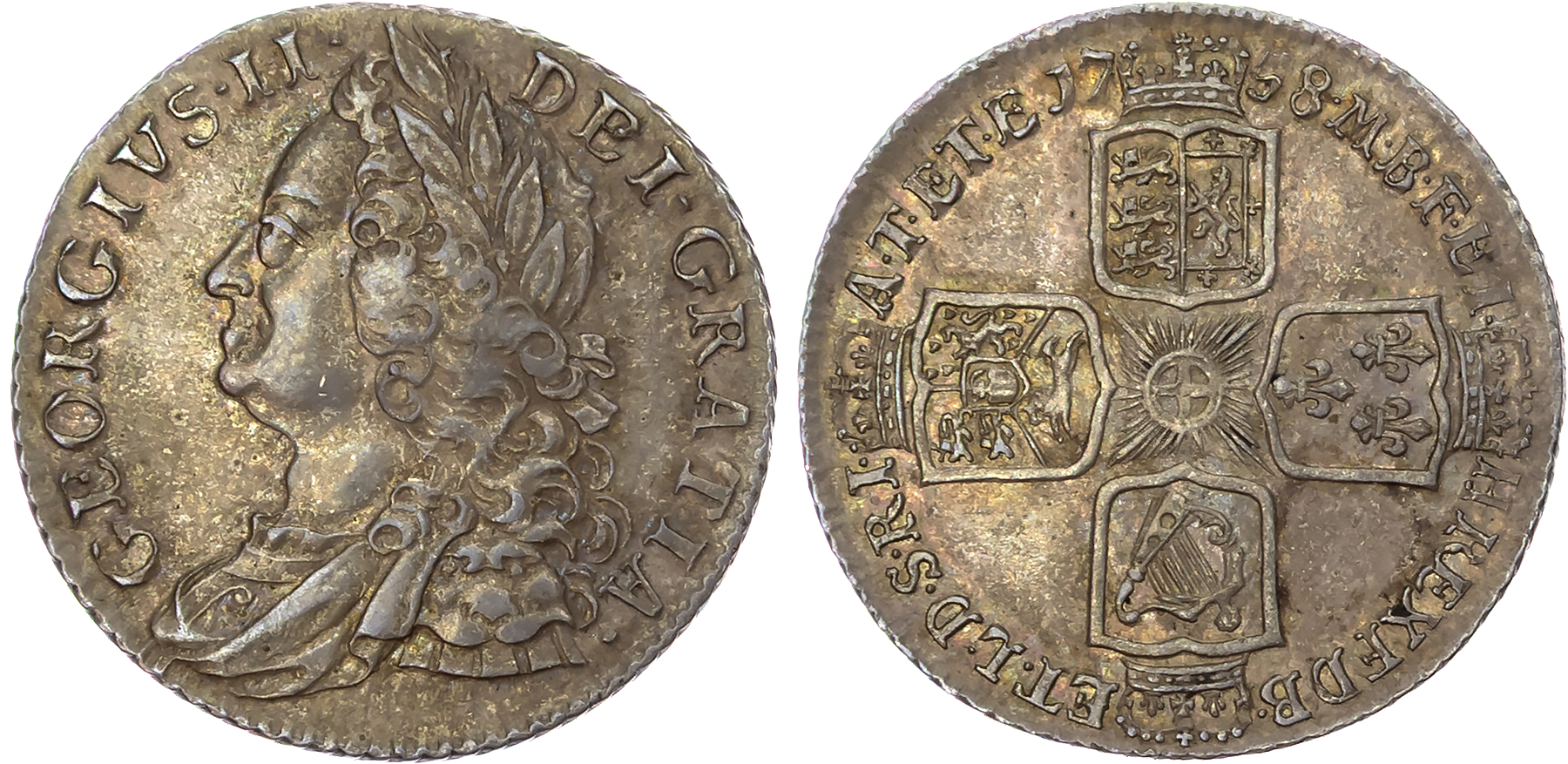 George II (1727-1760), AR Shilling, 1758.