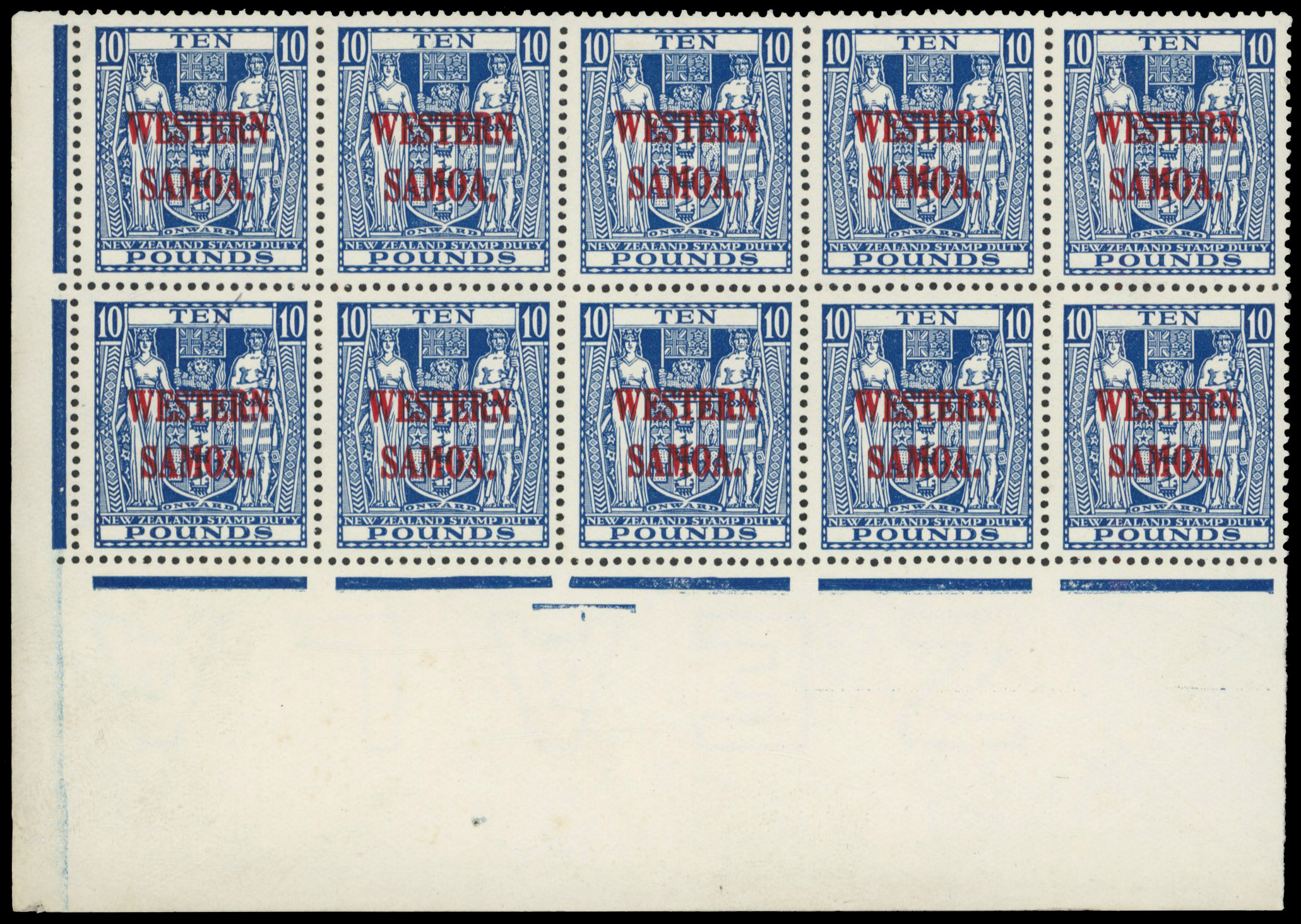 Samoa Arms £10 block mint
