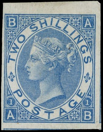 1867 2s Pale blue Pl.1. Imperforate example