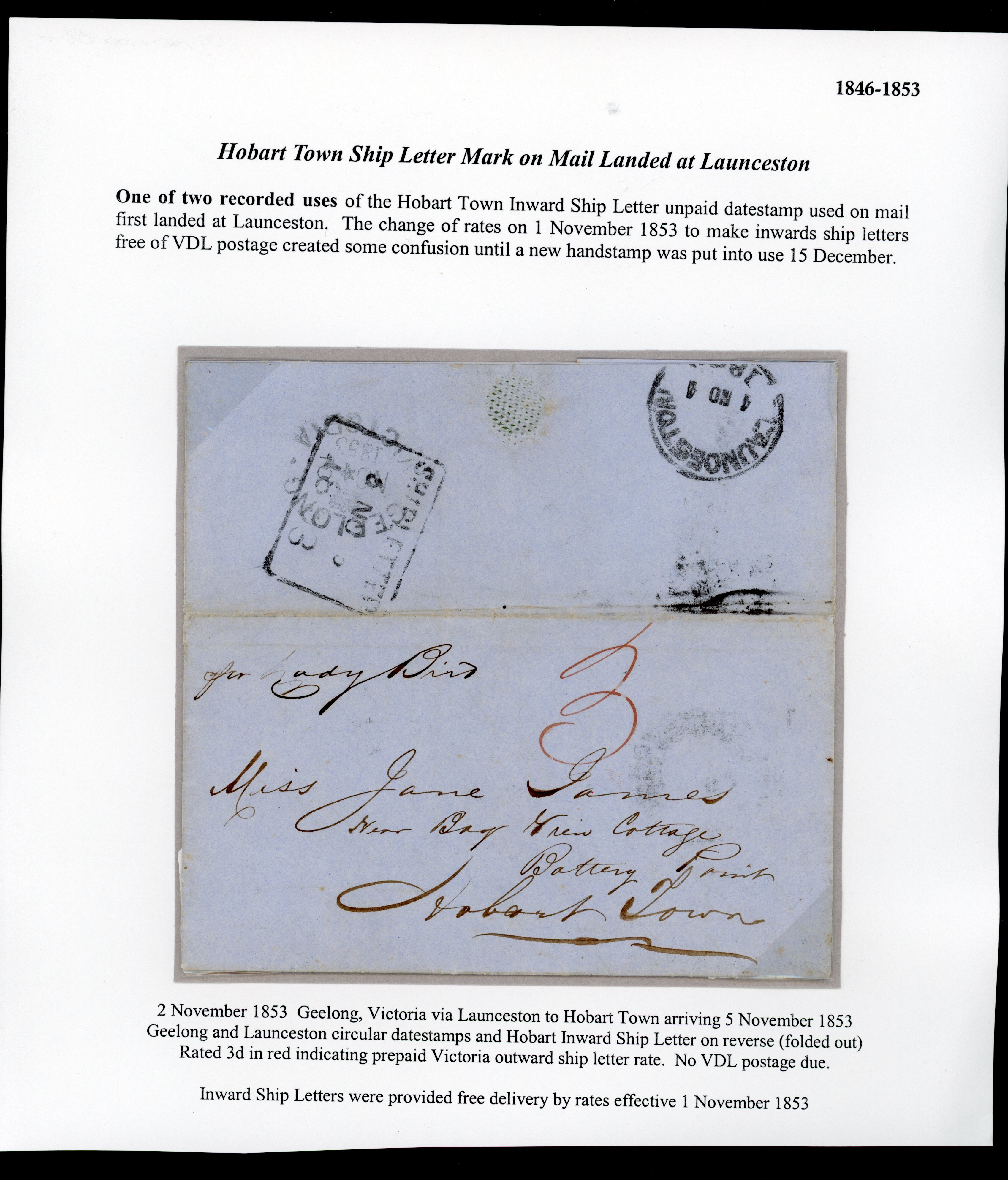 Tasmania Postal History pre-stamp group