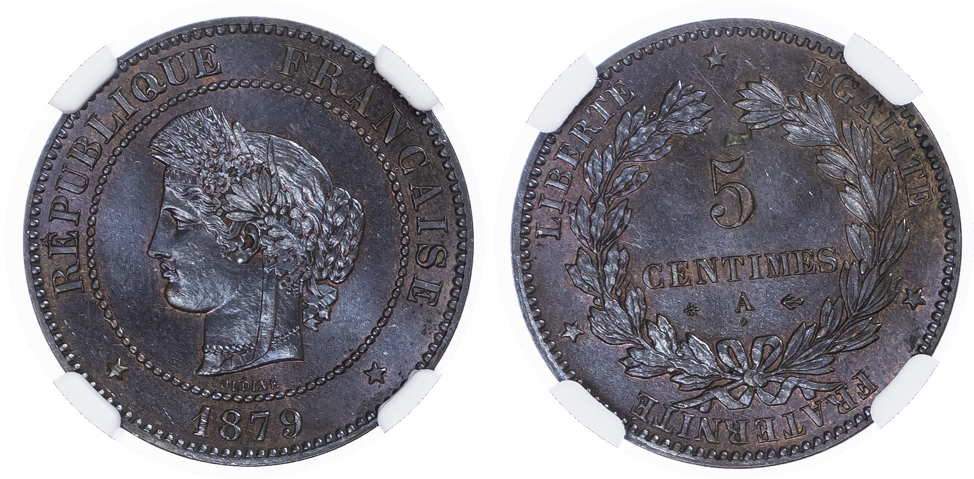 France. Third Republic Æ 5 Centimes. 1879A.  