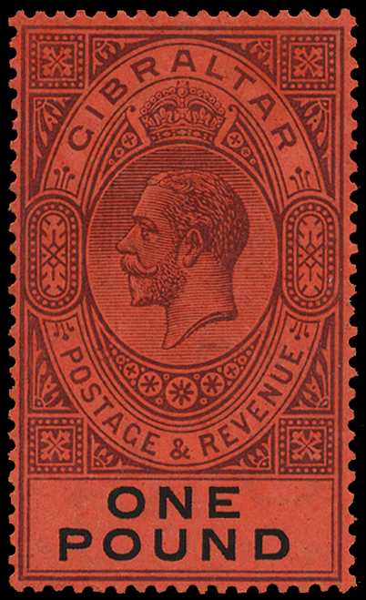 1912-24 £1 purple and black on red paper,...