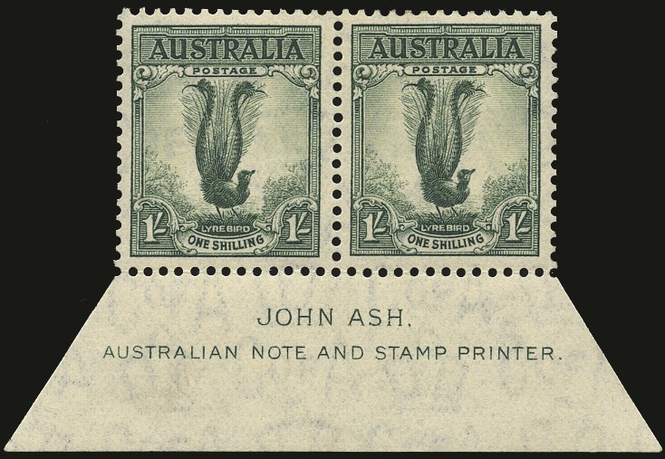 1937-49 1s grey-green 'Lyrebird', perf 13½x14, lower marginal...