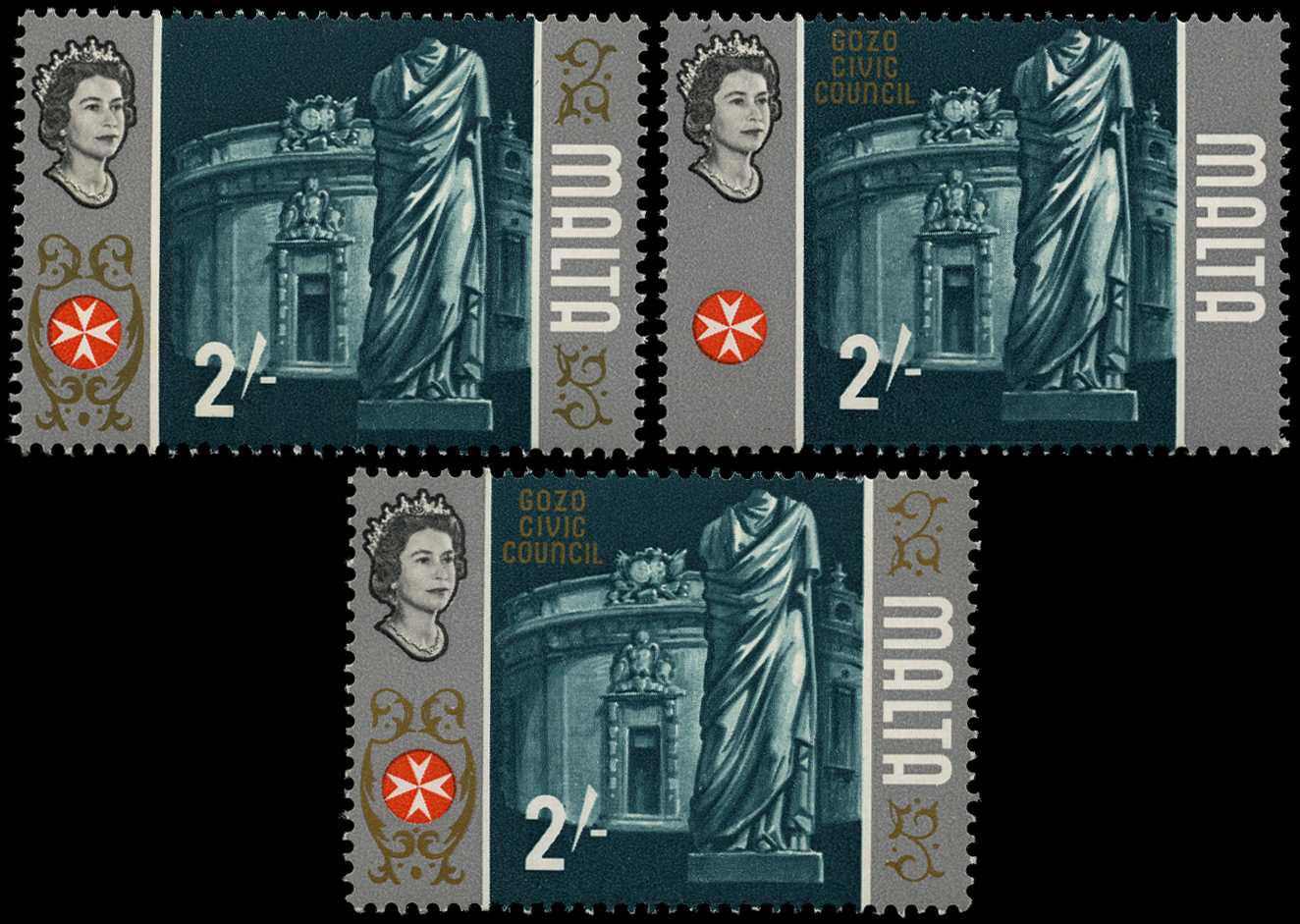 1965-70 2s Gozo errors 'GOLD (FRAME) OMITTED'...