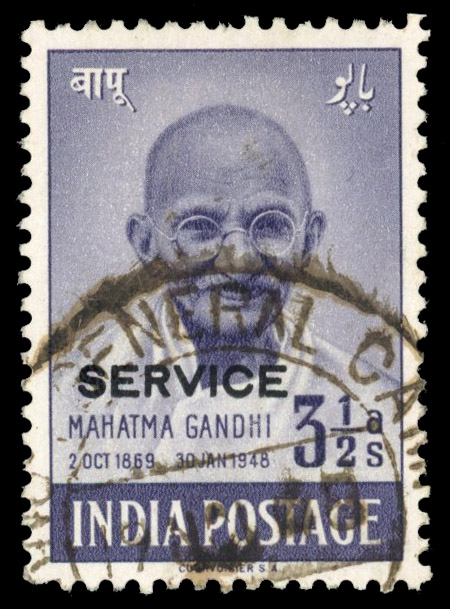 India SG O150b Official 1948 3½a Gandhi used
