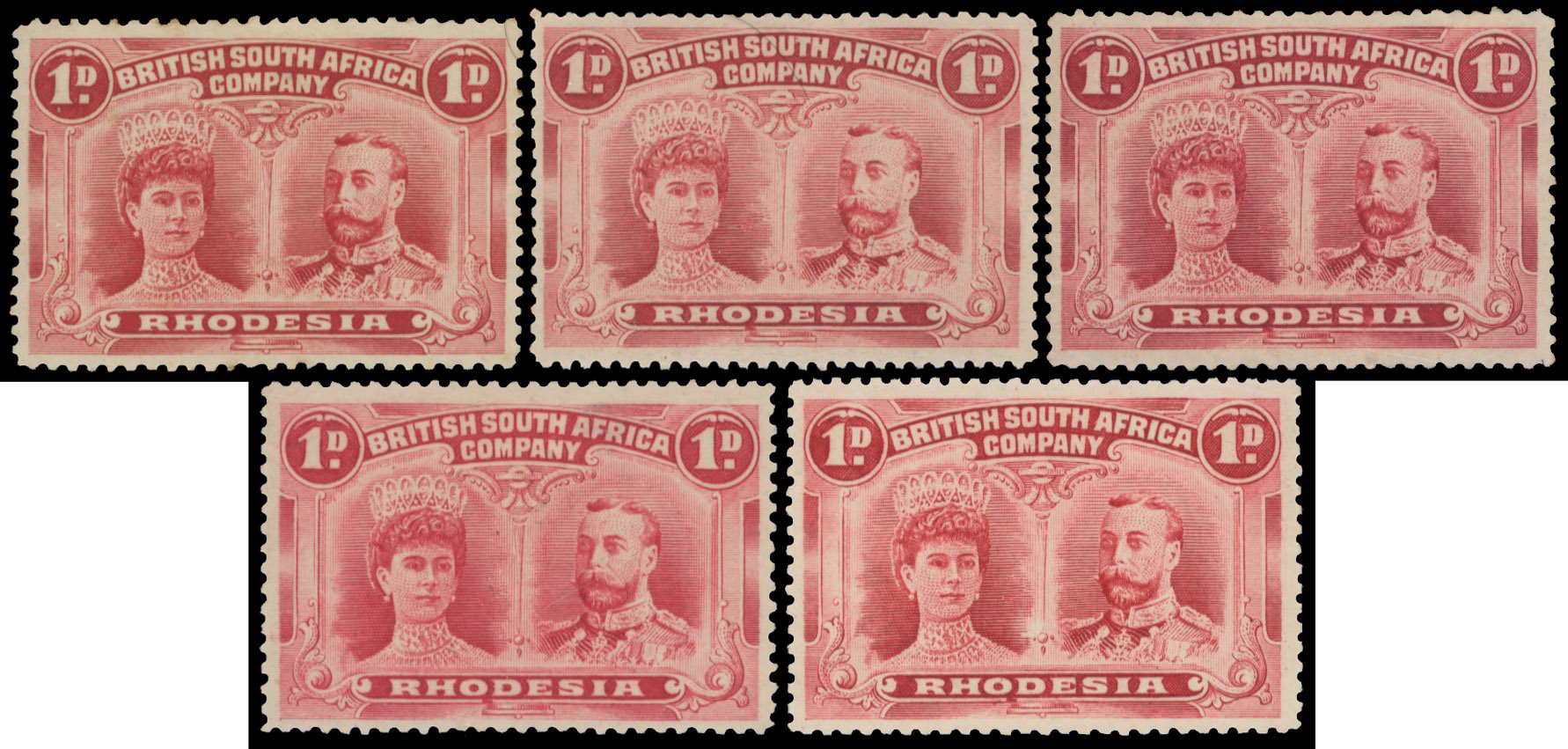 † 1d SG 123/5 perf 14 positions 71-5 'set' of OD flaws mint