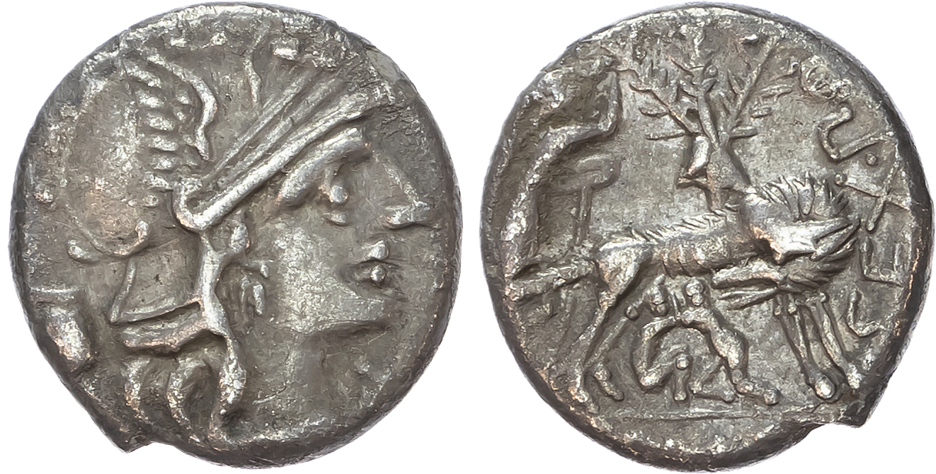 Sextus Pompeius Fostlus (137 BC), AR Denarius, Rome. 3.76g. 