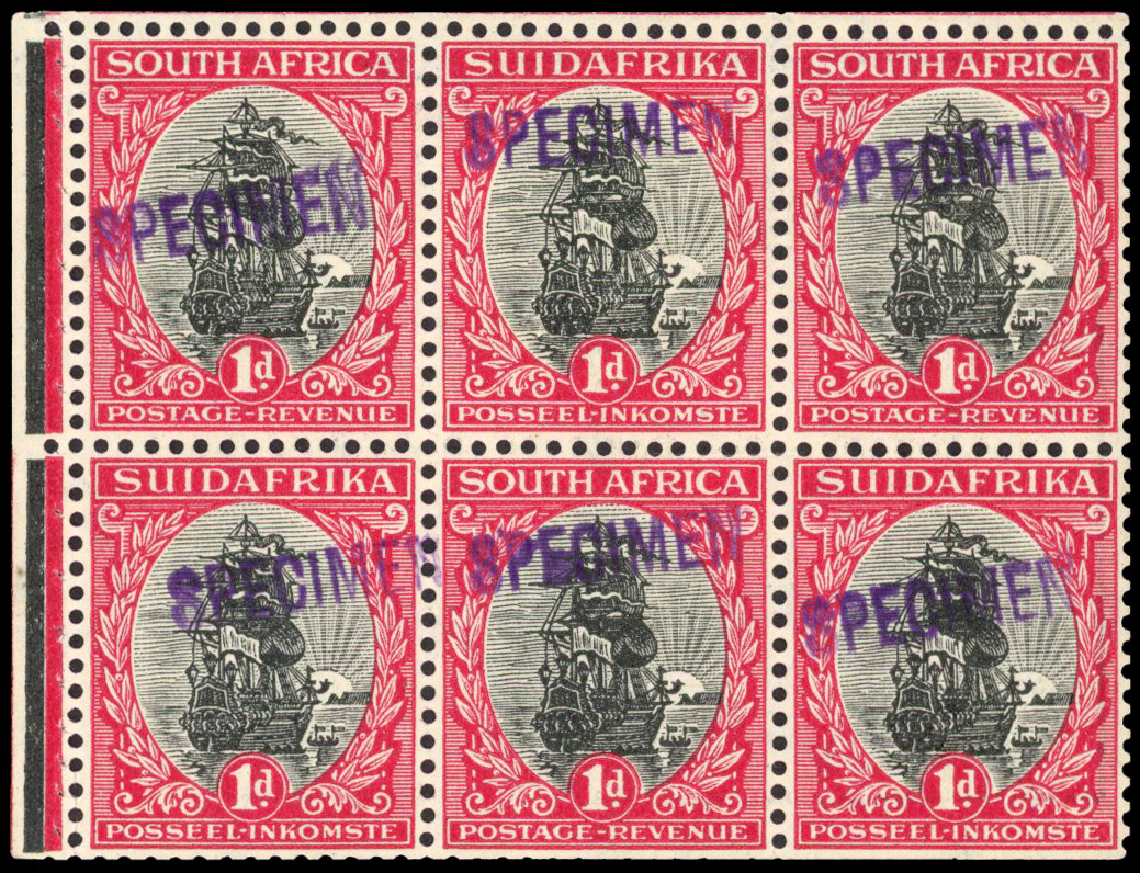 South Africa 1926-27 typographed 1d booklet pane h/s specimen