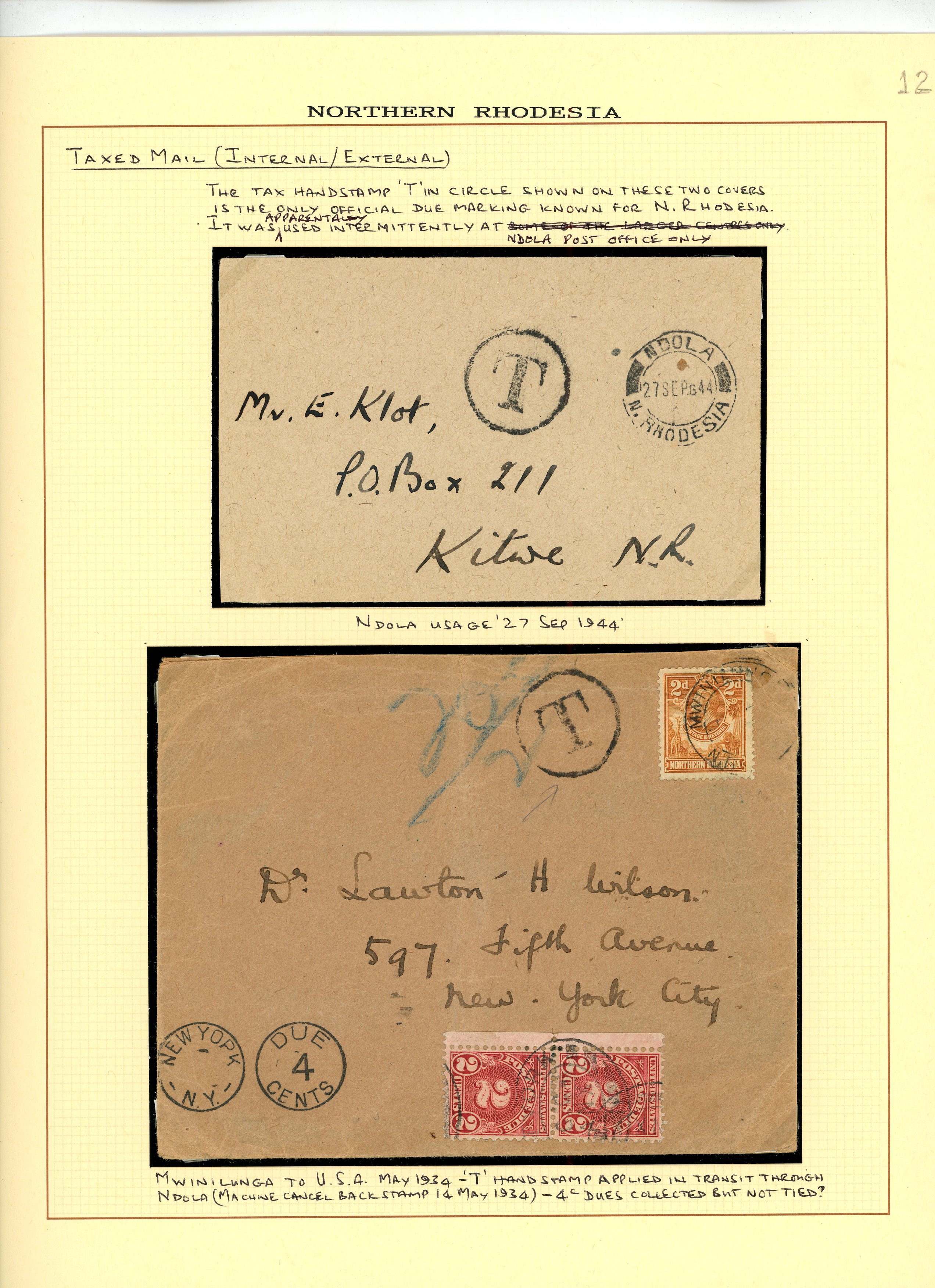 POSTAL HISTORY: 1934-1962 Postage due collection on album pages