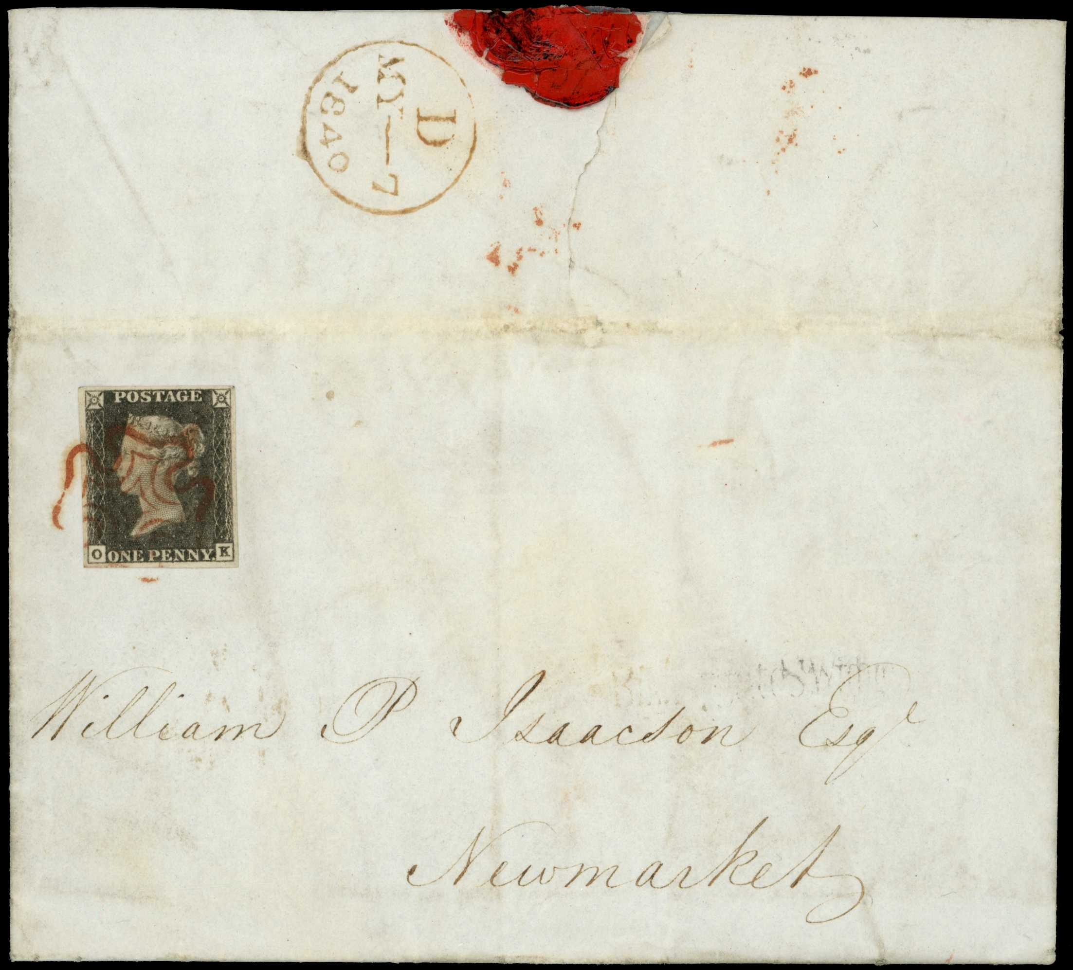 1840 entire letter to Newmarket franked by...