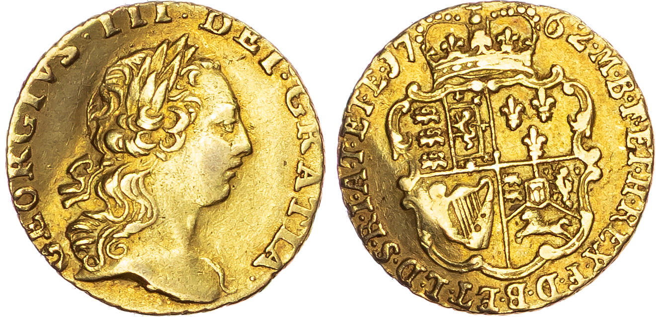 George III (1760-1820), AV Quarter Guinea, 1762.