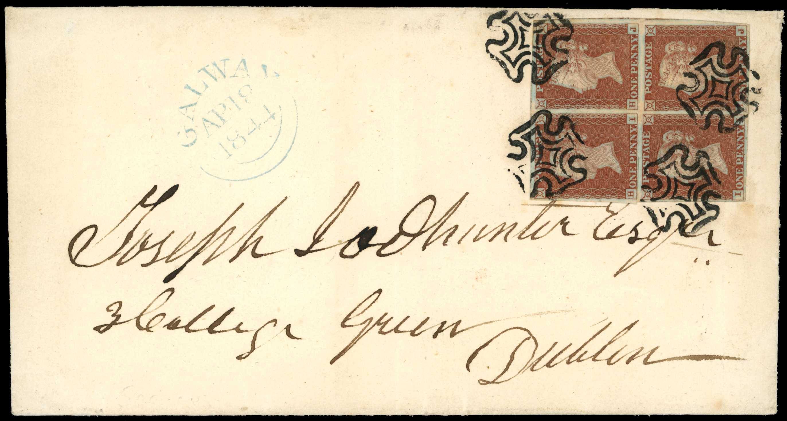 1844 entire letter to Dublin, franked by...