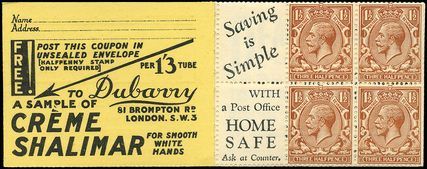 SG420dw 1924 1½d Booklet Pane (Wmk. Inverted) advert 7