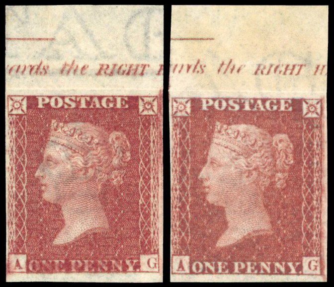 GB 1856 1d red-brown imprimaturs, Plates 25 and 27