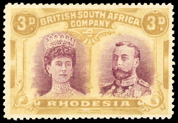 Rhodesia 1910-13 3d dull claret and ochre perf 15