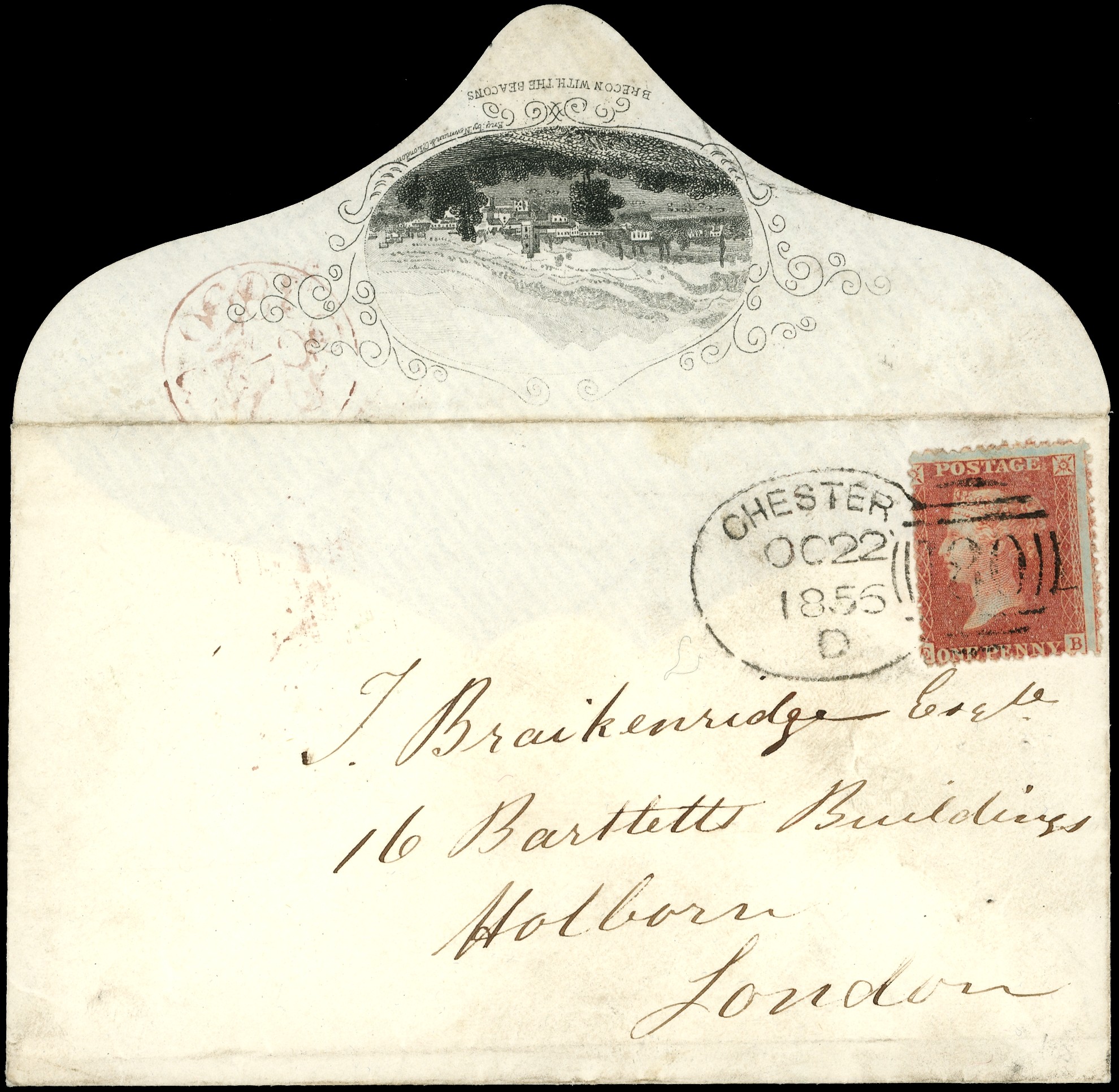 1855 1d Red-brown Spoon cancel Illustrated envelope