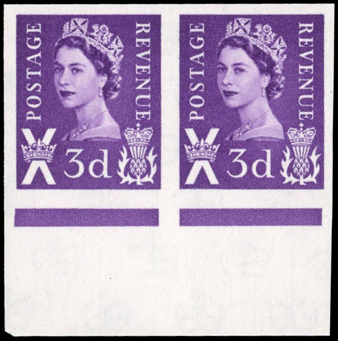 Great Britain 1962 3d Deep Lilac, Horizontal Pair, BPMA Imprimatur, SG S1