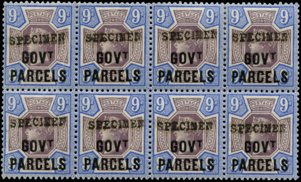 SGO67s 1888 9d Dull purple and blue (Govt. Parcels) "SPECIMEN"