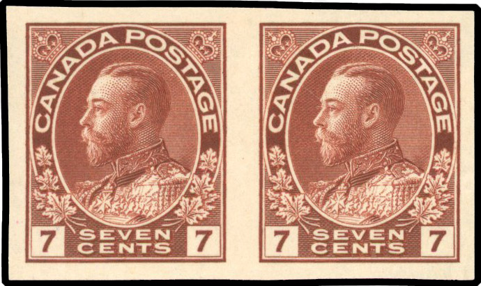 Canada SG 251 1922-31 7c red-brown imperf pair